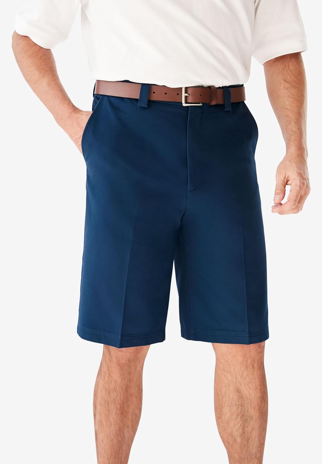 KingSize Mens Big ampamp Tall Tall WrinkleFree Expandable Waist Plain Front ShortsDark Khaki