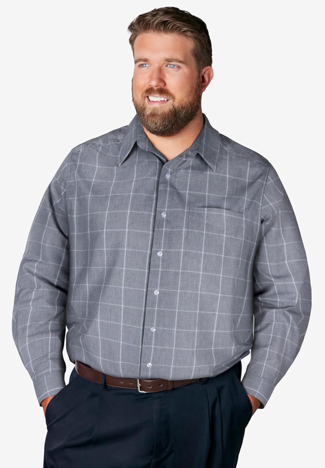 KingSize Mens Big ampamp Tall Tall WrinkleFree LongSleeve Dress ShirtBlack Stripe