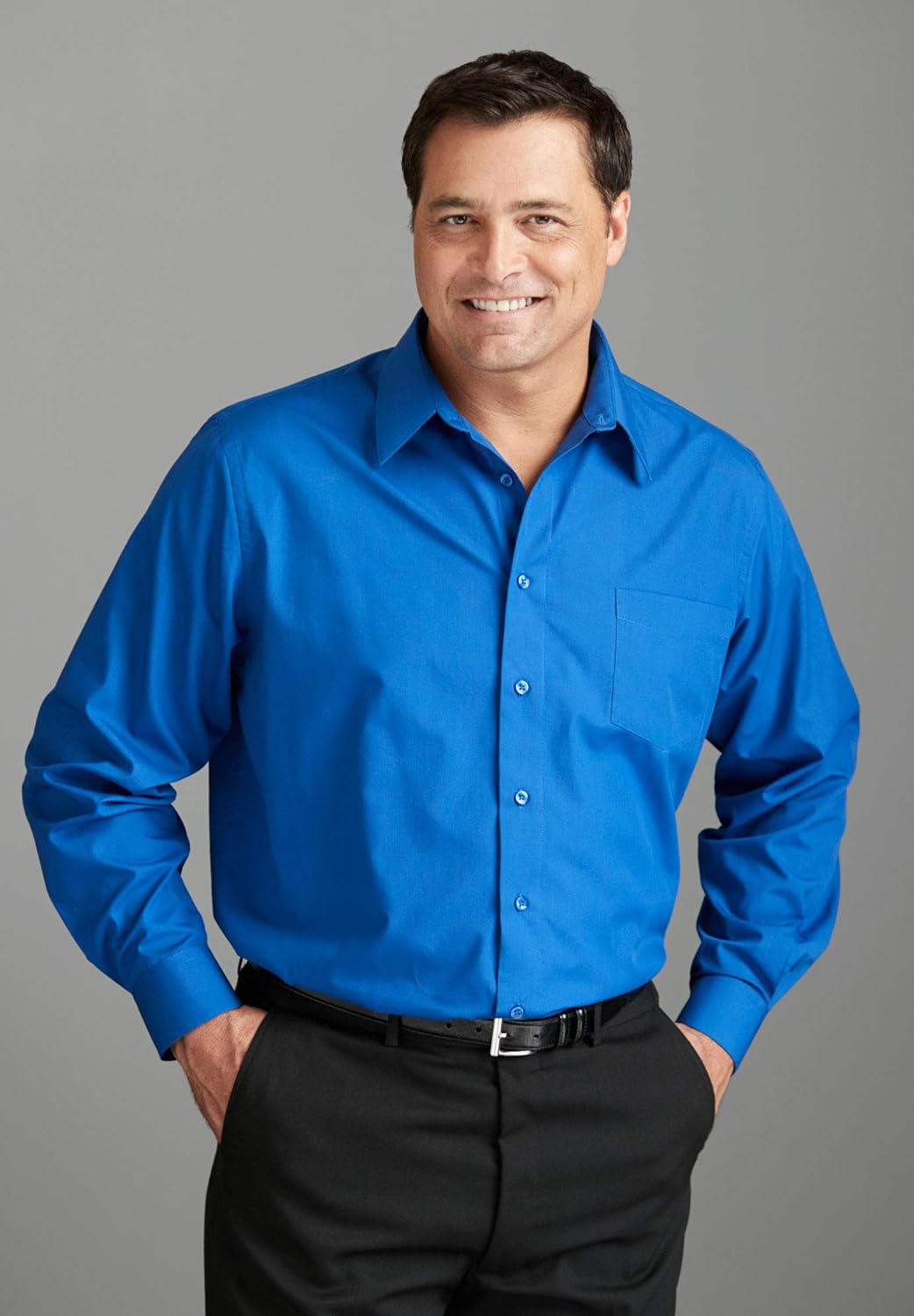 KingSize Mens Big ampamp Tall Tall WrinkleFree LongSleeve Dress ShirtMidnight Navy