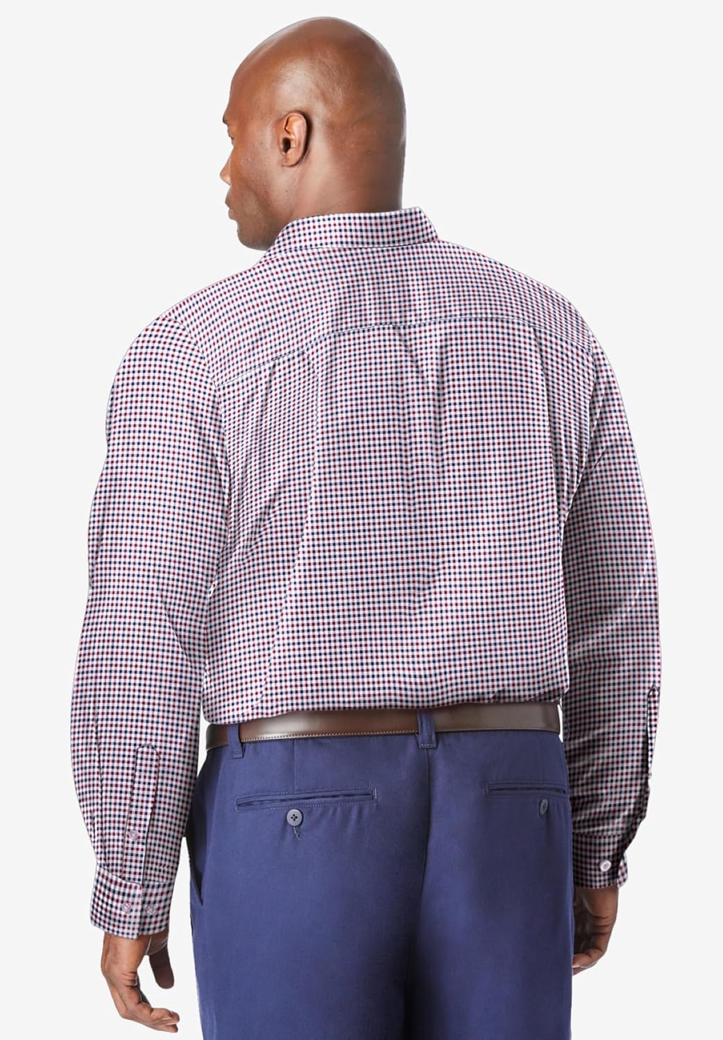 KingSize Mens Big ampamp Tall Tall WrinkleFree LongSleeve Dress ShirtRich Burgundy Gingham