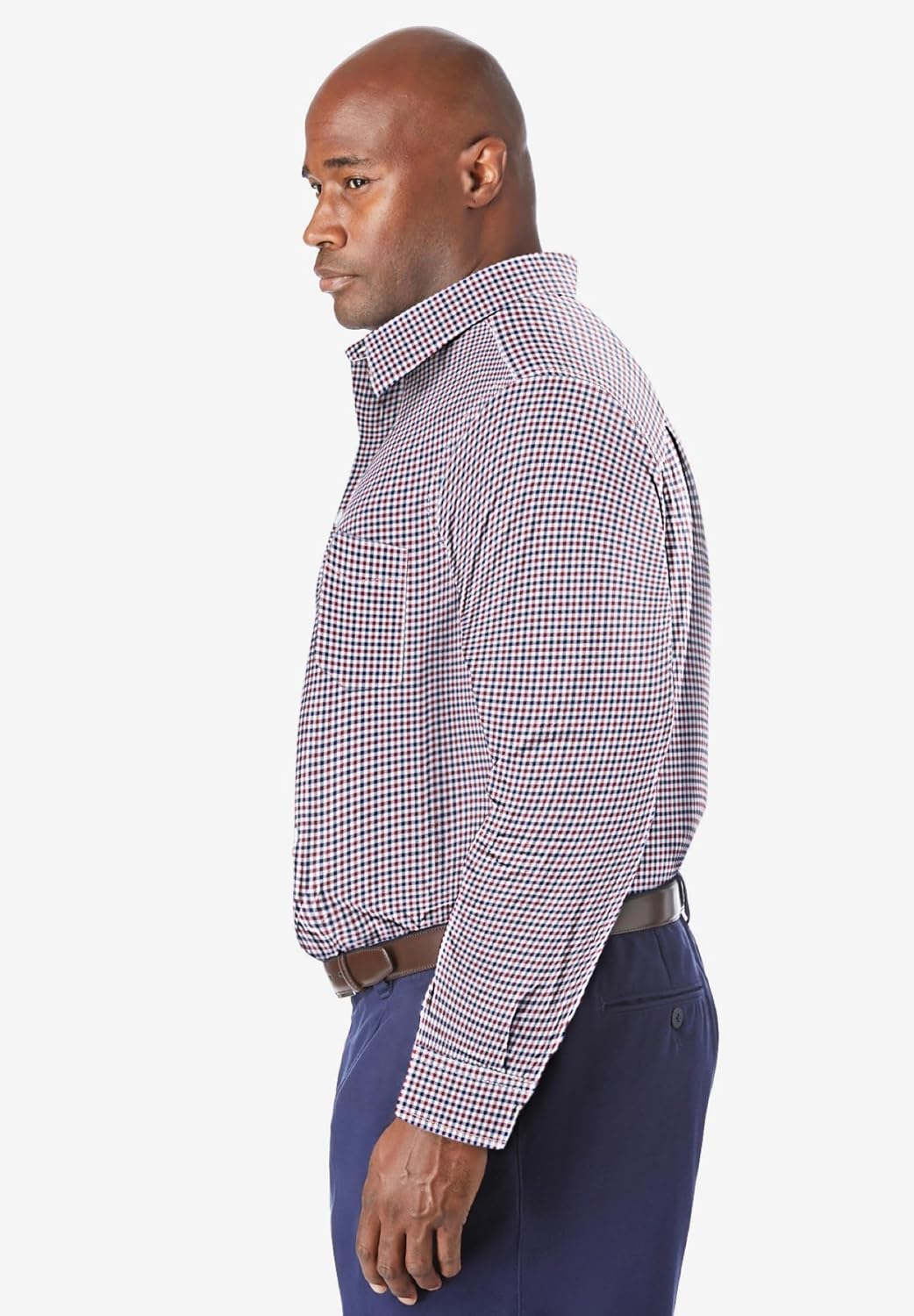 KingSize Mens Big ampamp Tall Tall WrinkleFree LongSleeve Dress ShirtRich Burgundy Gingham