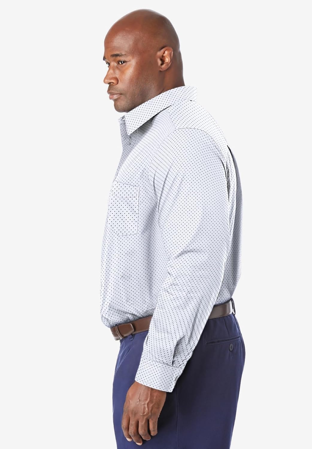 KingSize Mens Big ampamp Tall Tall WrinkleFree LongSleeve Dress ShirtWhite Navy Pindot