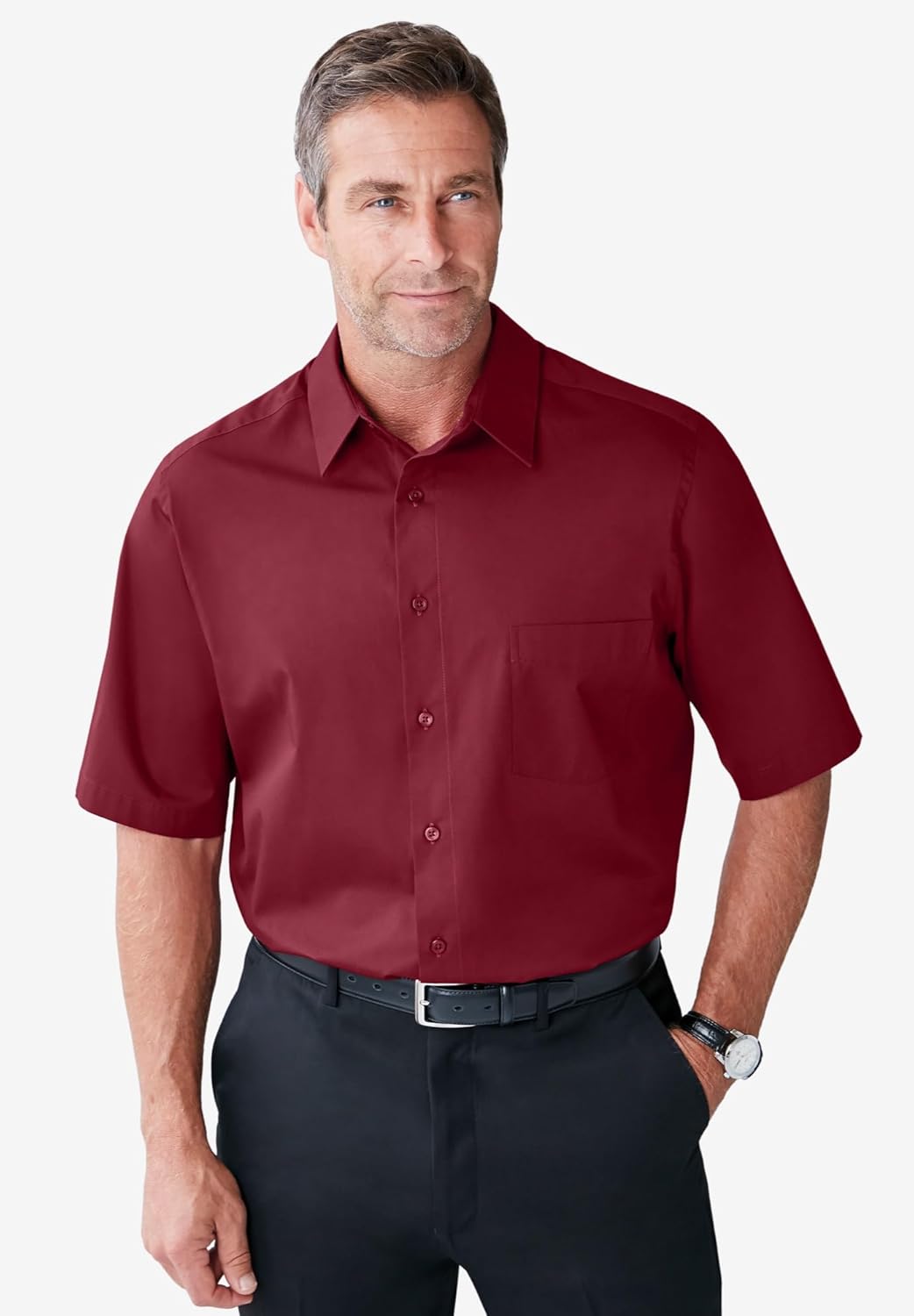 KingSize Mens Big ampamp Tall Tall WrinkleFree ShortSleeve Dress ShirtRich Burgundy