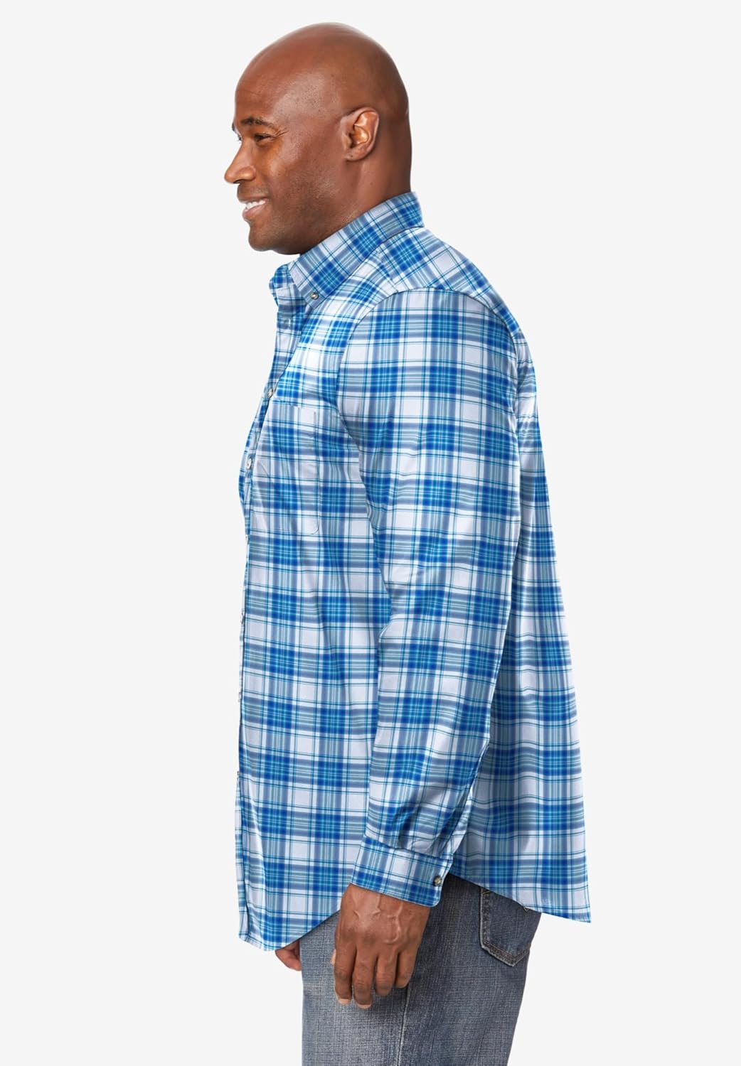 KingSize Mens Bigampamp Tall Long Sleeve Wrinkle Free Sport ShirtAtlantic Plaid
