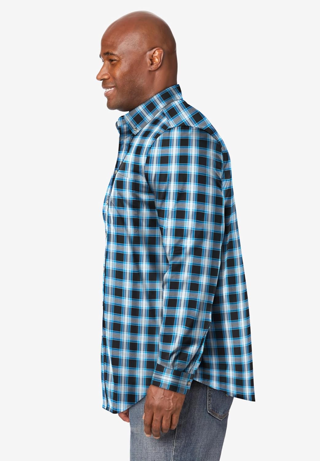 KingSize Mens Bigampamp Tall Long Sleeve Wrinkle Free Sport ShirtBlack Check