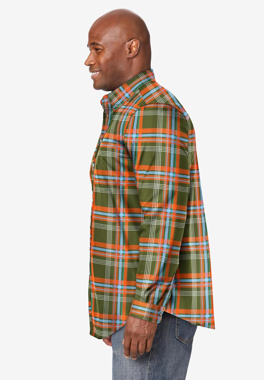 KingSize Mens Bigampamp Tall Long Sleeve Wrinkle Free Sport ShirtGreen Plaid