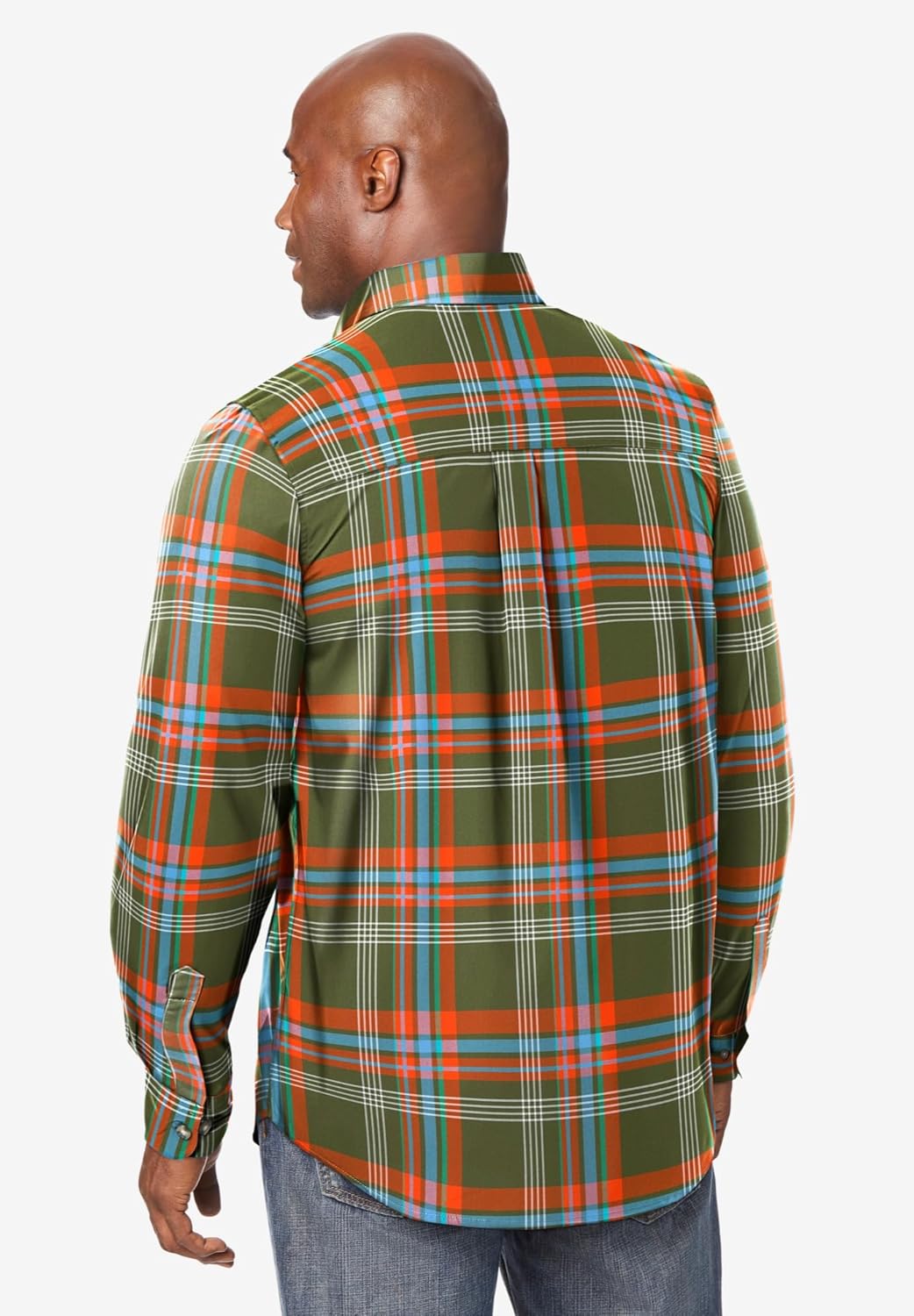 KingSize Mens Bigampamp Tall Long Sleeve Wrinkle Free Sport ShirtGreen Plaid