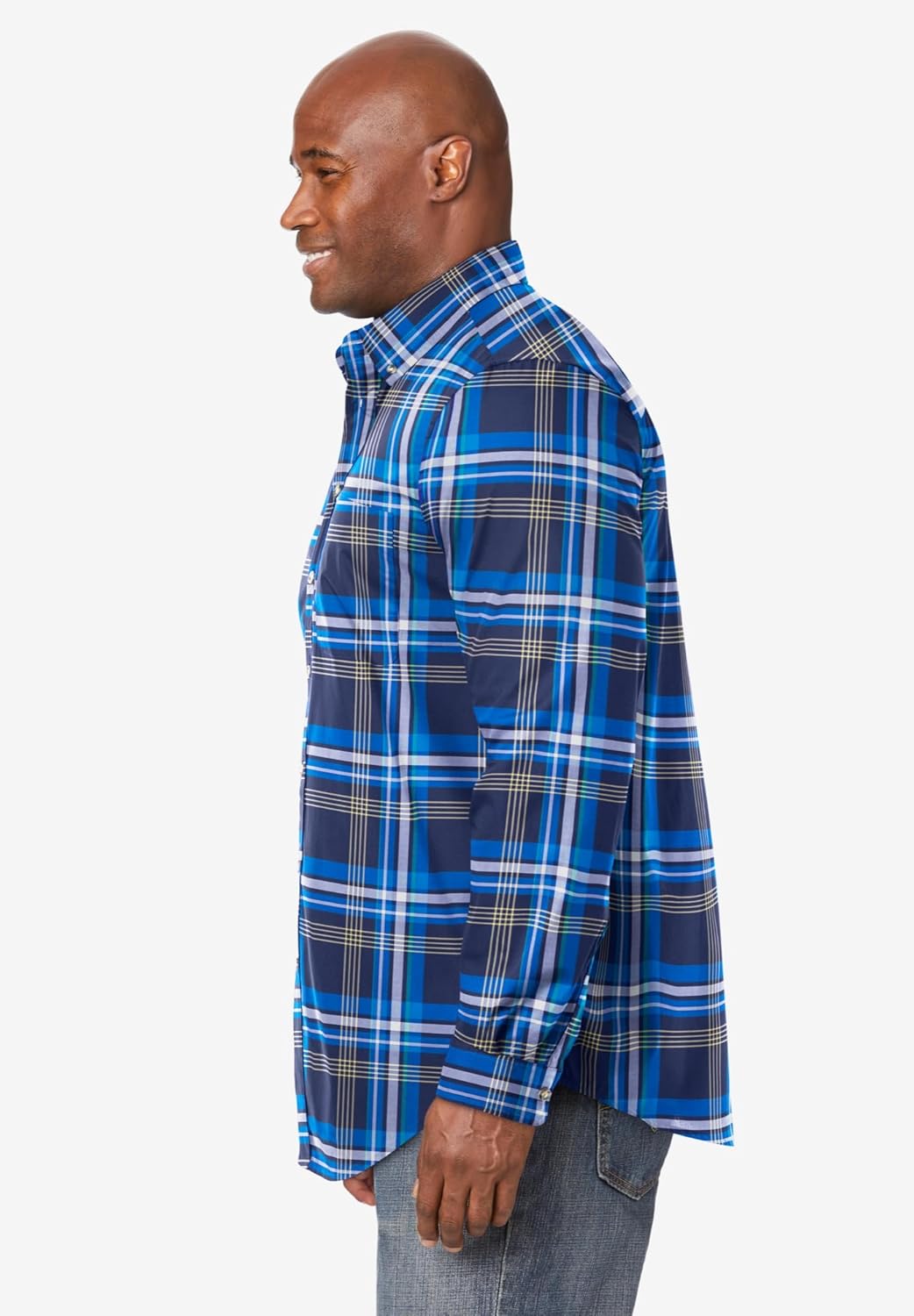 KingSize Mens Bigampamp Tall Long Sleeve Wrinkle Free Sport ShirtMidnight Navy Plaid