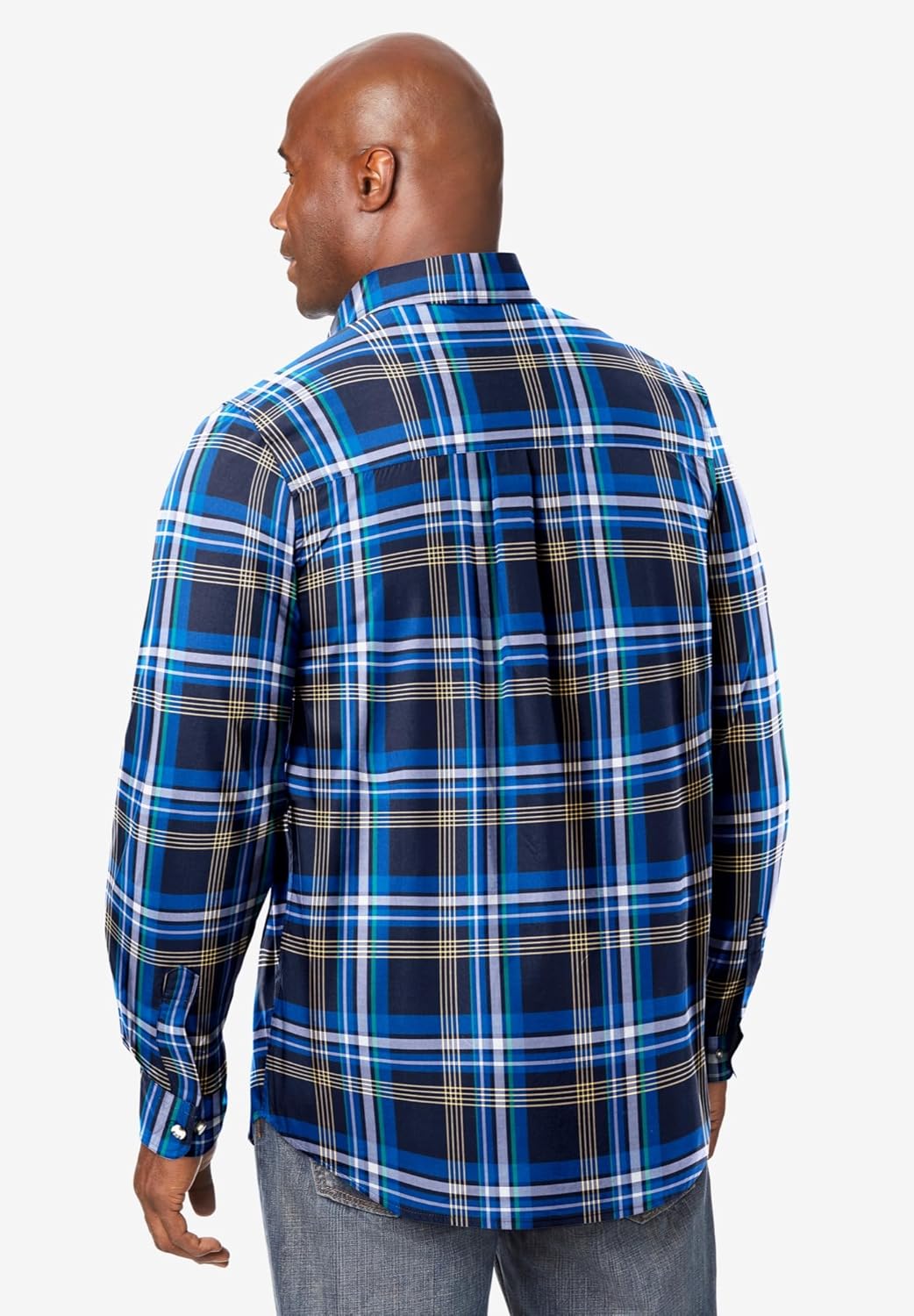 KingSize Mens Bigampamp Tall Long Sleeve Wrinkle Free Sport ShirtMidnight Navy Plaid