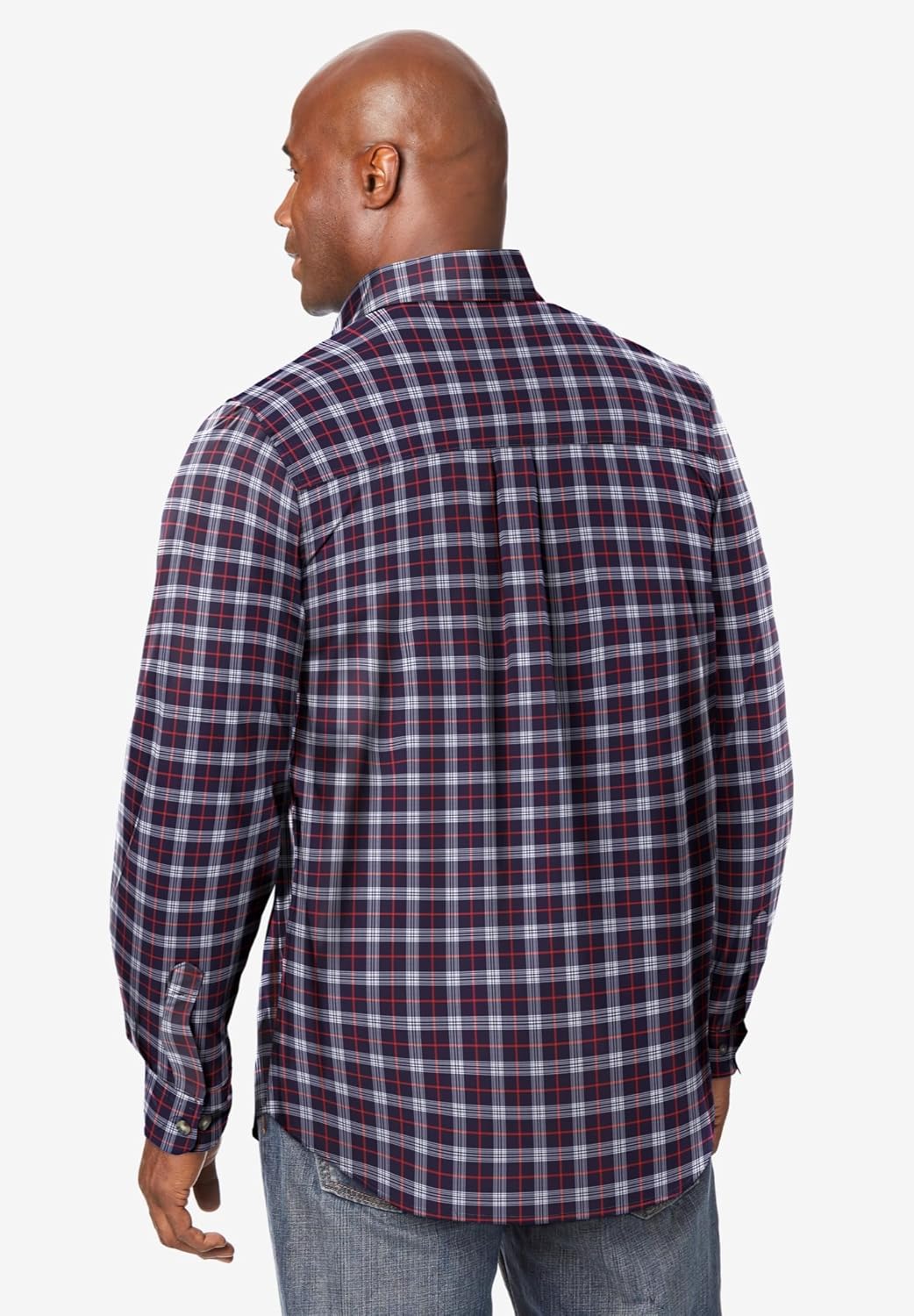 KingSize Mens Bigampamp Tall Long Sleeve Wrinkle Free Sport ShirtNavy Plaid