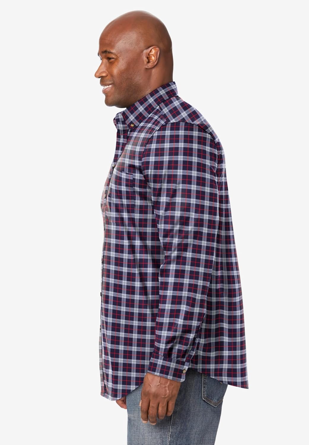 KingSize Mens Bigampamp Tall Long Sleeve Wrinkle Free Sport ShirtNavy Plaid
