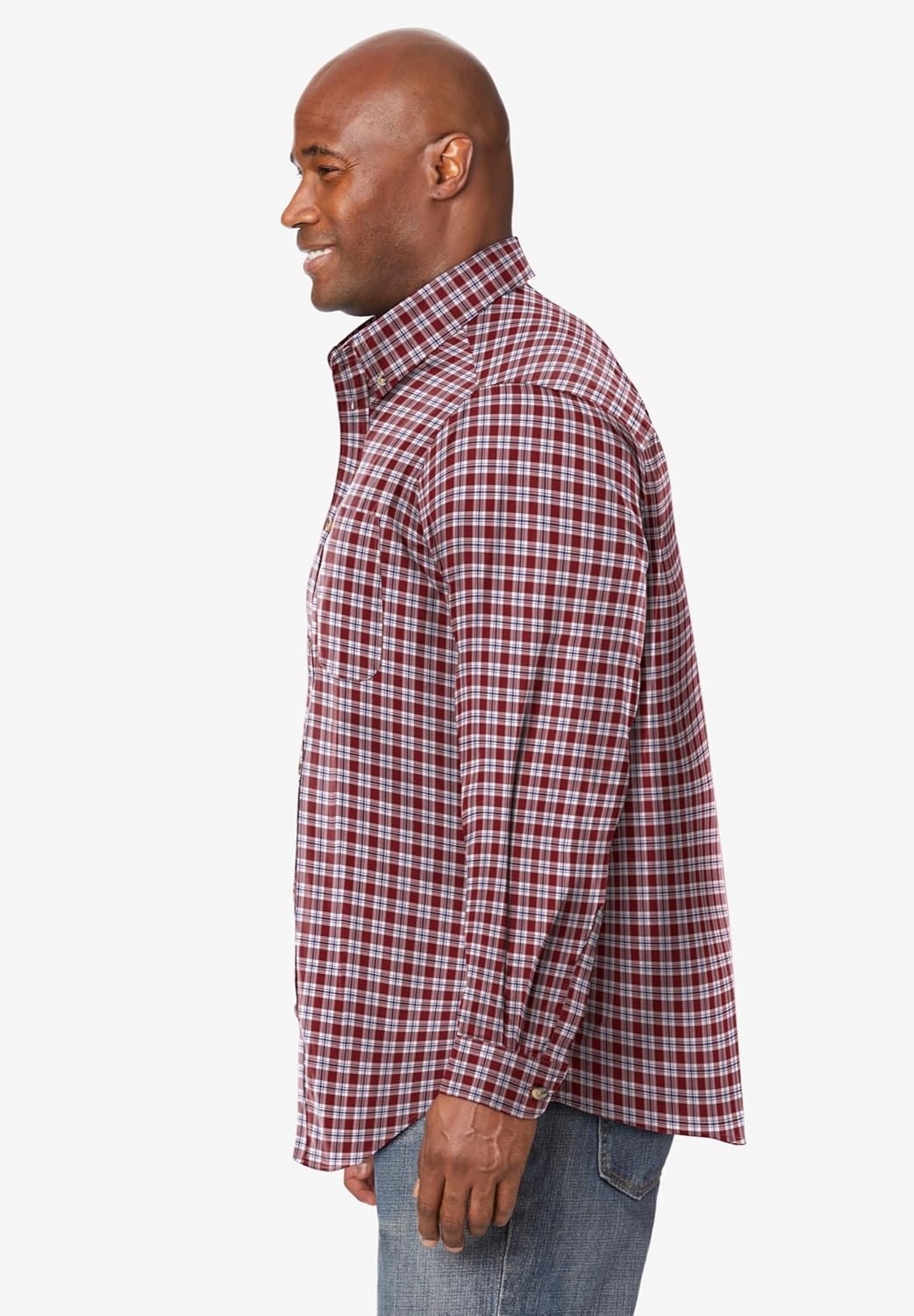 KingSize Mens Bigampamp Tall Long Sleeve Wrinkle Free Sport ShirtRich Burgundy Plaid