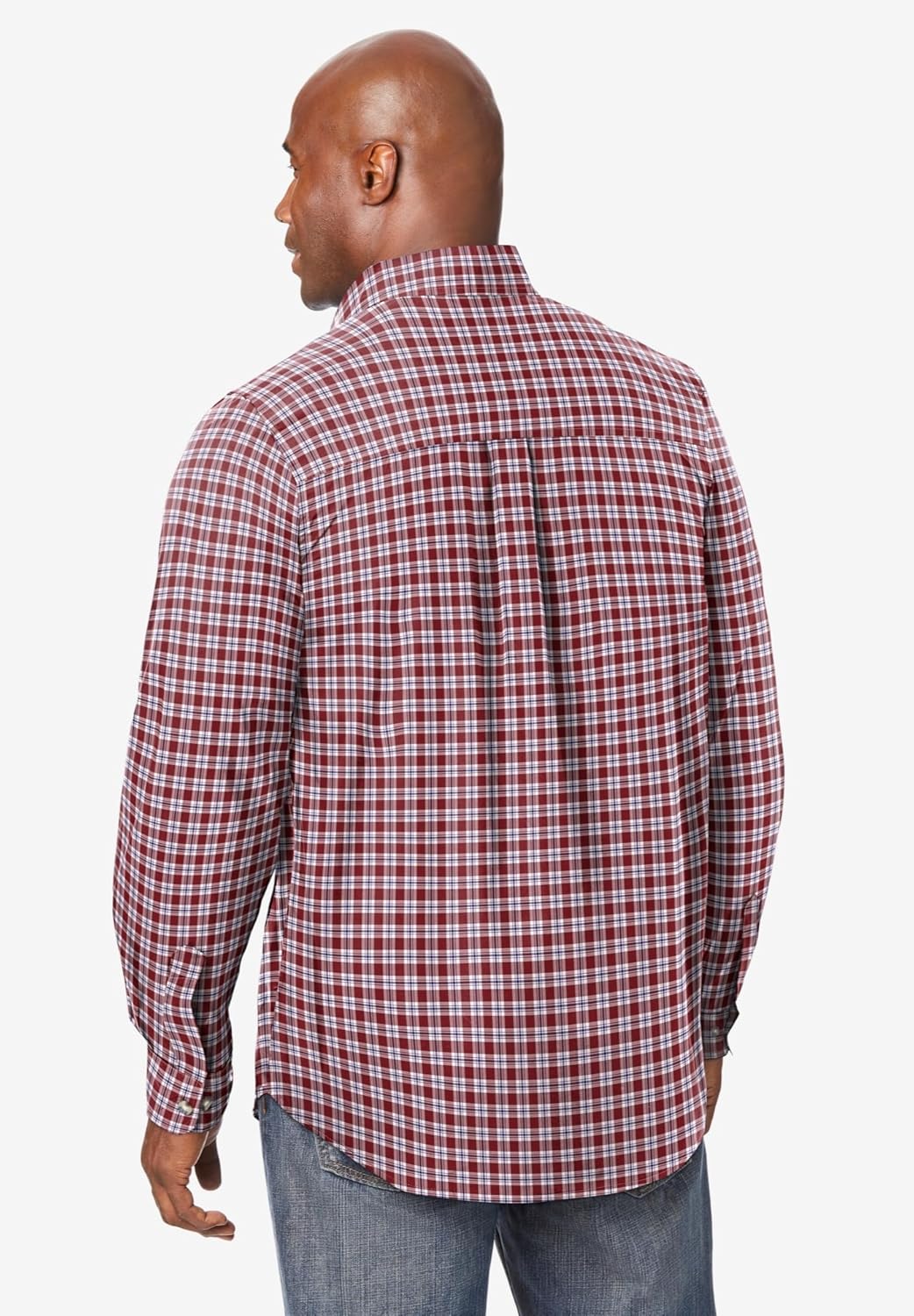 KingSize Mens Bigampamp Tall Long Sleeve Wrinkle Free Sport ShirtRich Burgundy Plaid