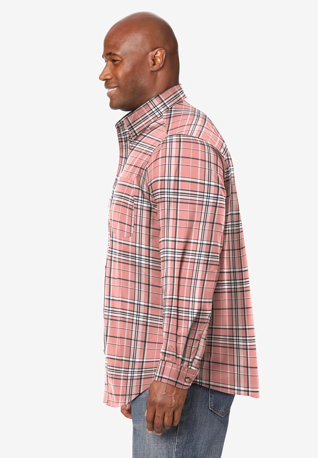 KingSize Mens Bigampamp Tall Long Sleeve Wrinkle Free Sport ShirtSalmon Plaid
