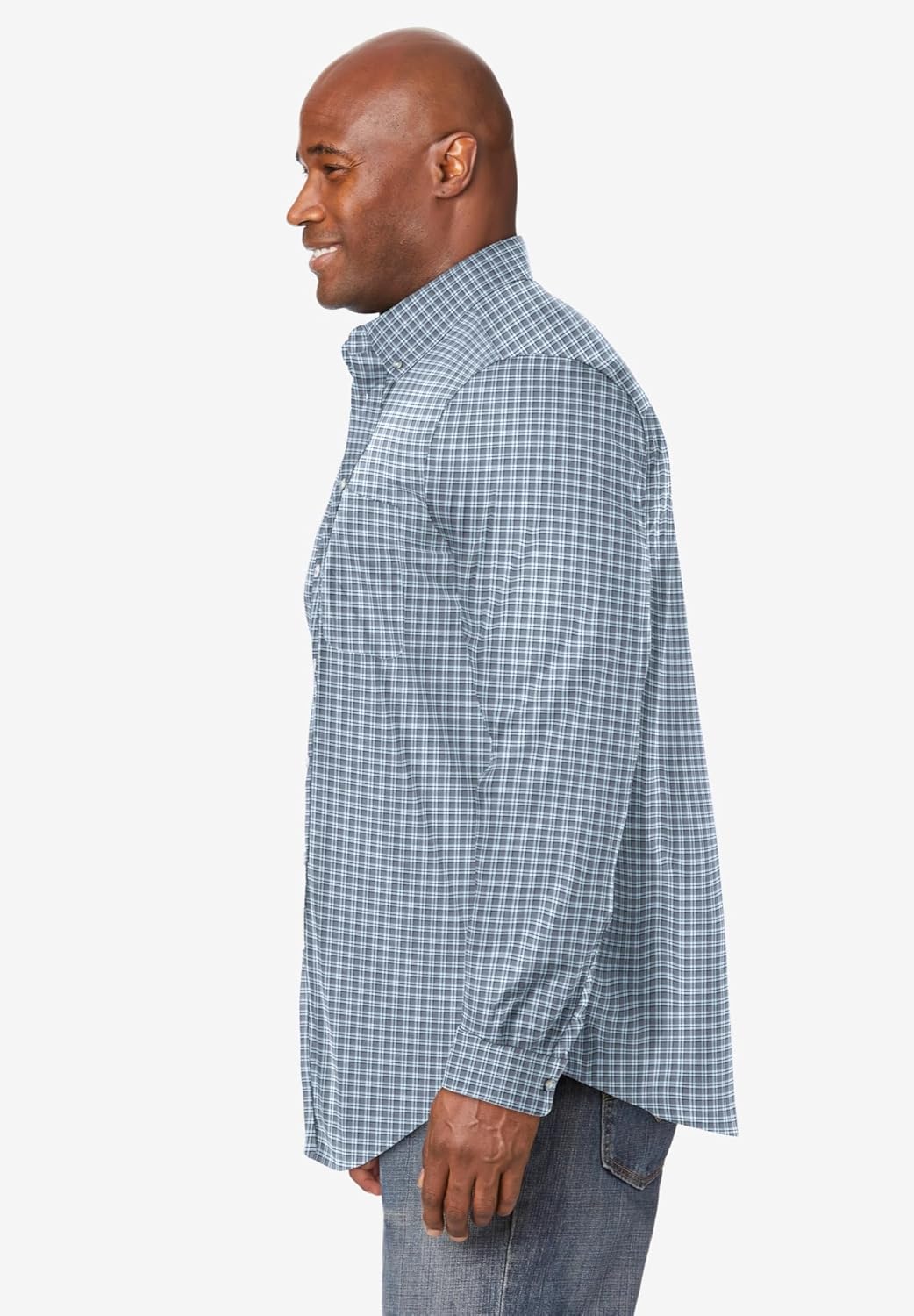KingSize Mens Bigampamp Tall Long Sleeve Wrinkle Free Sport ShirtSteel Check