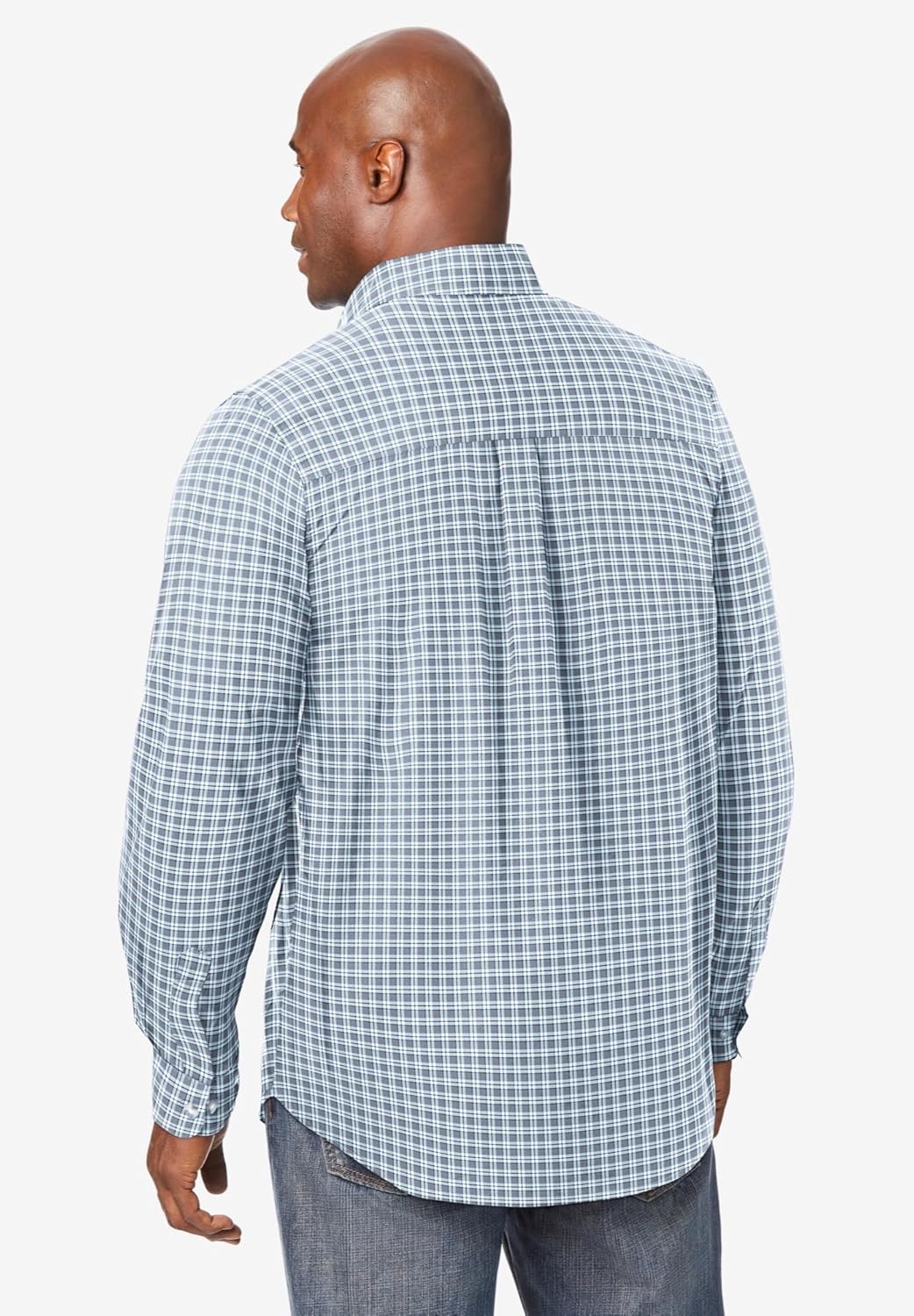 KingSize Mens Bigampamp Tall Long Sleeve Wrinkle Free Sport ShirtSteel Check