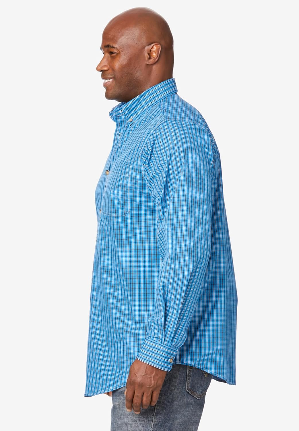 KingSize Mens Bigampamp Tall Long Sleeve Wrinkle Free Sport ShirtSteel Check