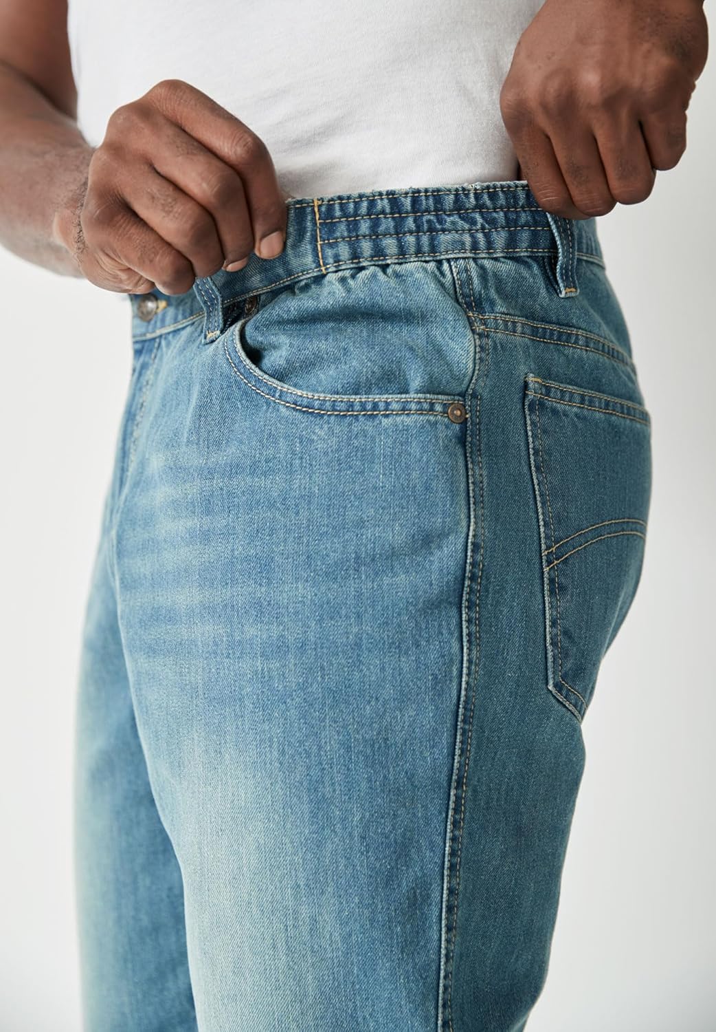 Liberty Blues by Kingsize Mens Big ampamp Tall Athletic Fit Side Elastic 5Pocket JeansDistressed