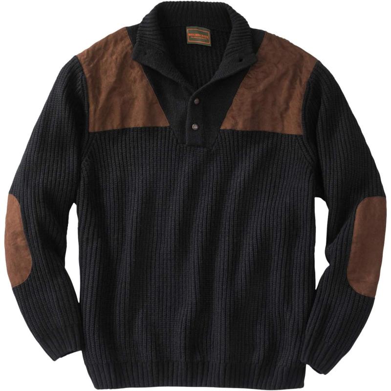 Boulder Creek by Kingsize Mens Big ampamp Tall Patch Sweater with Mock NeckBlack