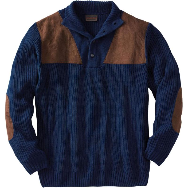 Boulder Creek by Kingsize Mens Big ampamp Tall Patch Sweater with Mock NeckNavy