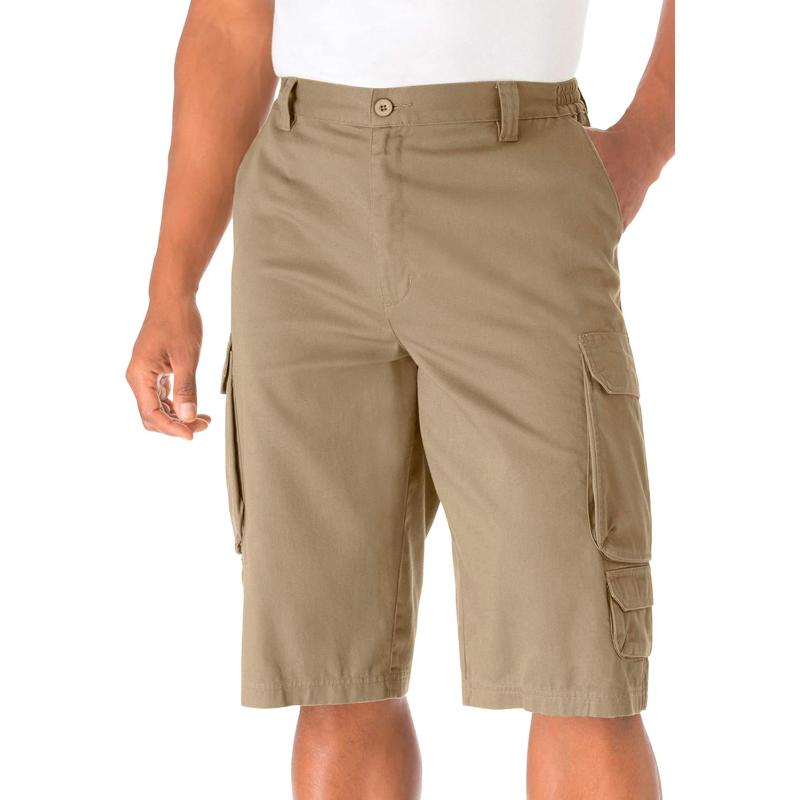KingSize Mens Big ampamp Tall 14quot Side Elastic Cargo ShortsKhaki
