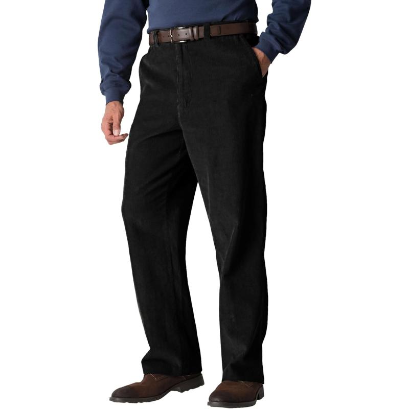 KingSize Mens Big ampamp Tall Expandable Waist Corduroy PleatFront PantsBlack