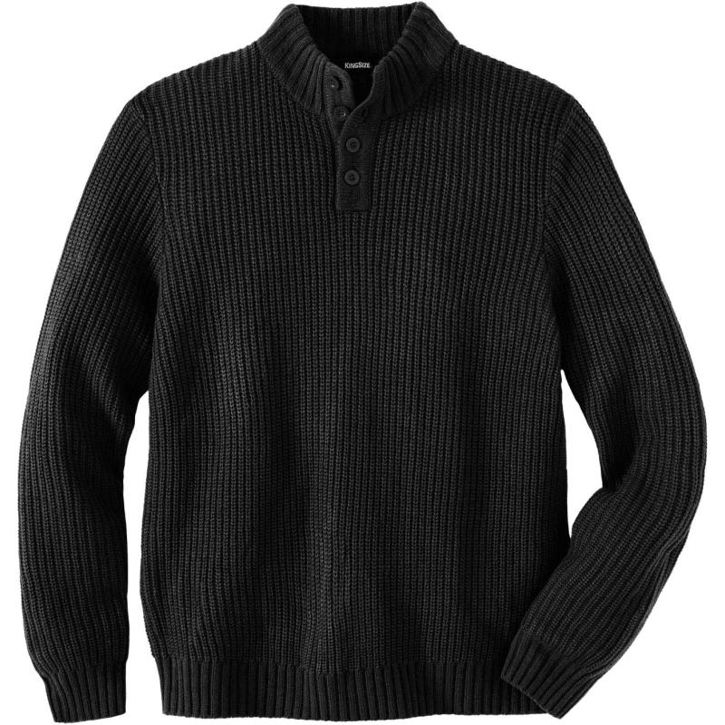 KingSize Mens Big ampamp Tall Henley Shaker SweaterBlack