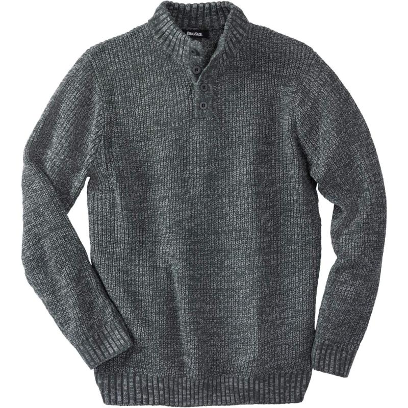 KingSize Mens Big ampamp Tall Henley Shaker SweaterGrey Marl