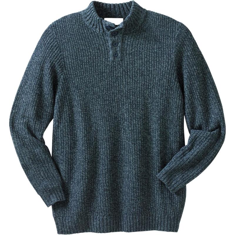 KingSize Mens Big ampamp Tall Henley Shaker SweaterNavy Marl