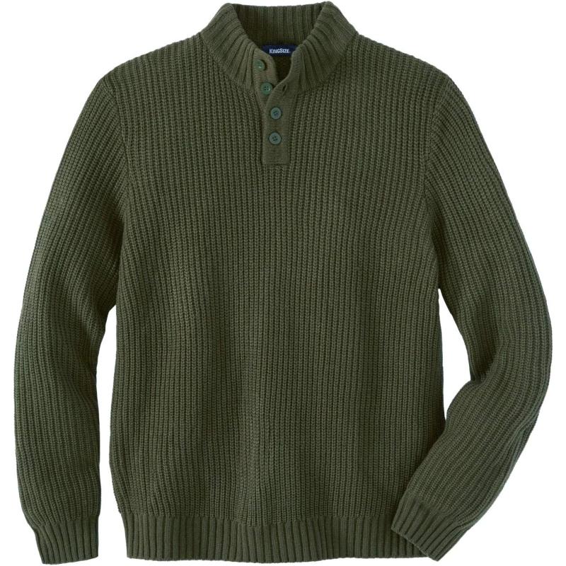 KingSize Mens Big ampamp Tall Henley Shaker SweaterOlive