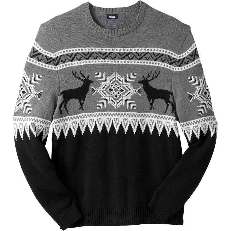 KingSize Mens Big ampamp Tall Holiday Crewneck SweaterDeer