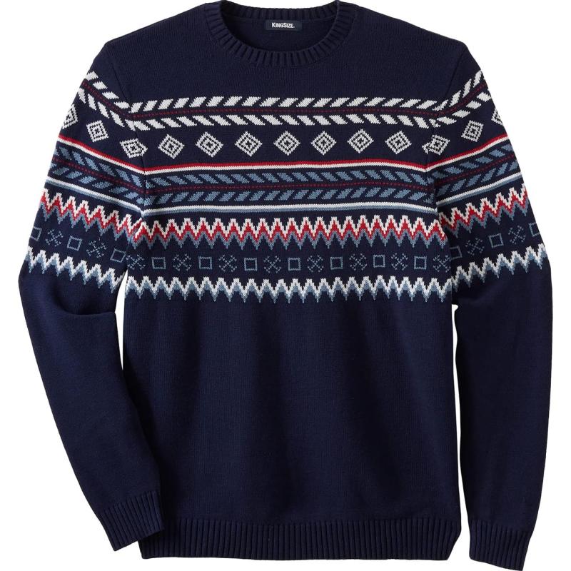 KingSize Mens Big ampamp Tall Holiday Crewneck SweaterFair Isle