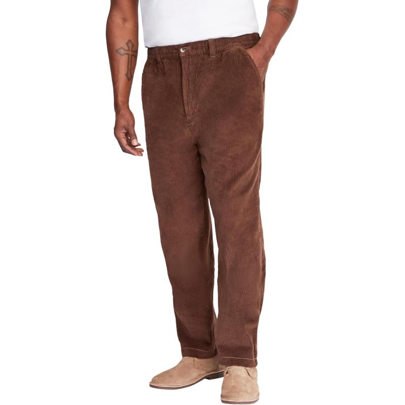 KingSize Mens Big ampamp Tall Knockarounds FullElastic Waist Pants in Twill Or DenimDark Wheat Corduroy