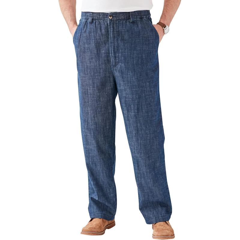 KingSize Mens Big ampamp Tall Knockarounds FullElastic Waist Pants in Twill Or DenimIndigo