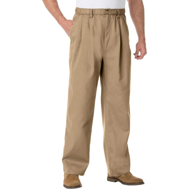 KingSize Mens Big ampamp Tall Knockarounds FullElastic Waist Pleated PantsKhaki