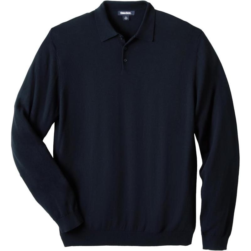 KingSize Mens Big ampamp Tall Lightweight Polo SweaterBlack