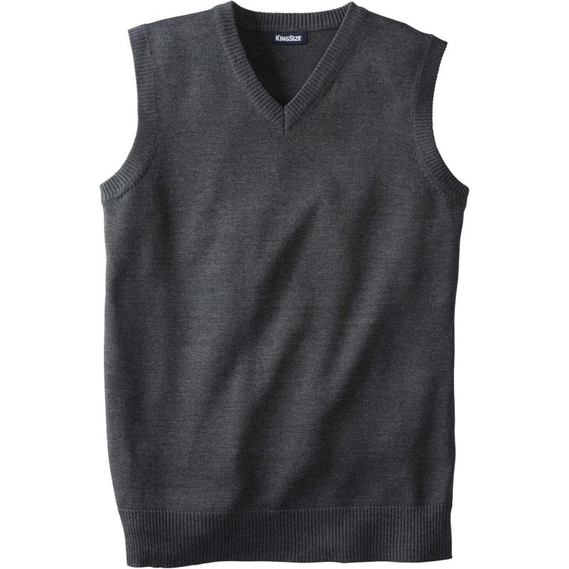 KingSize Mens Big ampamp Tall Lightweight VNeck Sweater VestHeather Charcoal