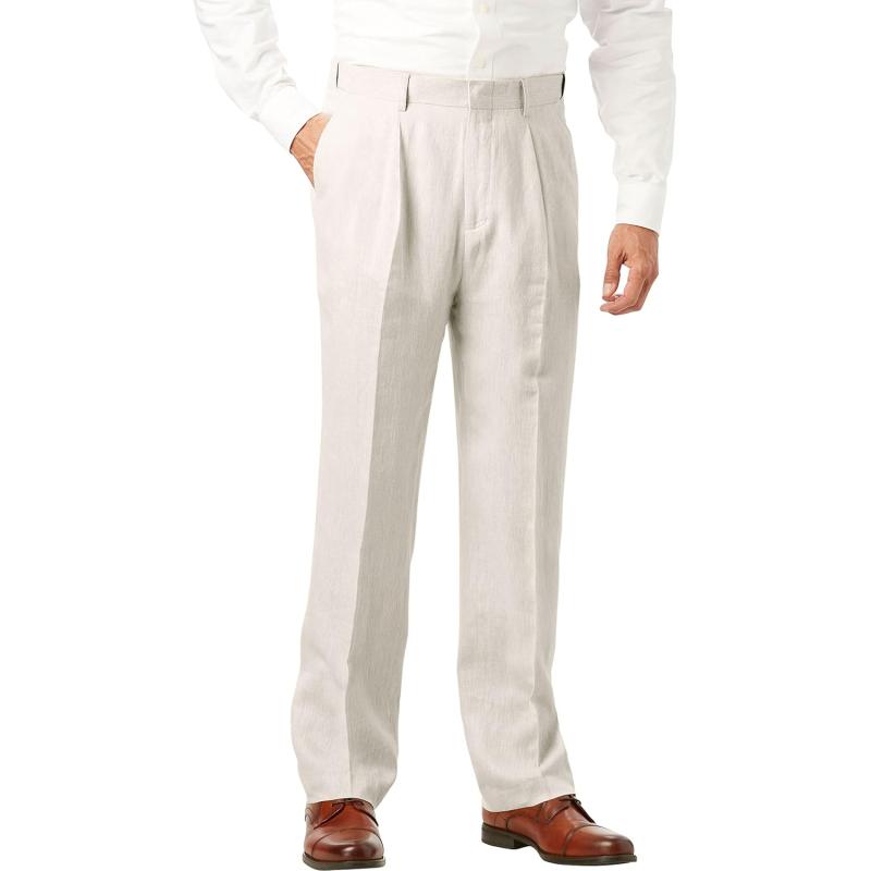 KingSize Mens Big ampamp Tall Linen Blend Plain Front Dress PantsNatural