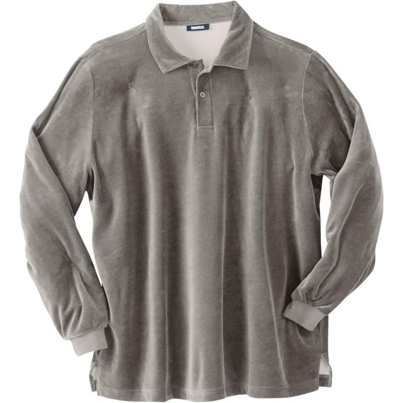KingSize Mens Big ampamp Tall LongSleeve Velour PoloSteel 0042