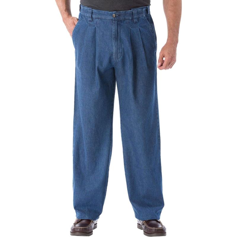 KingSize Mens Big ampamp Tall Relaxed Fit Comfort Waist PleatFront Expandable JeansStonewash