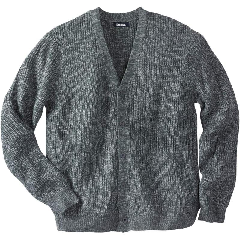 KingSize Mens Big ampamp Tall Shaker Knit VNeck Cardigan SweaterGrey Marl