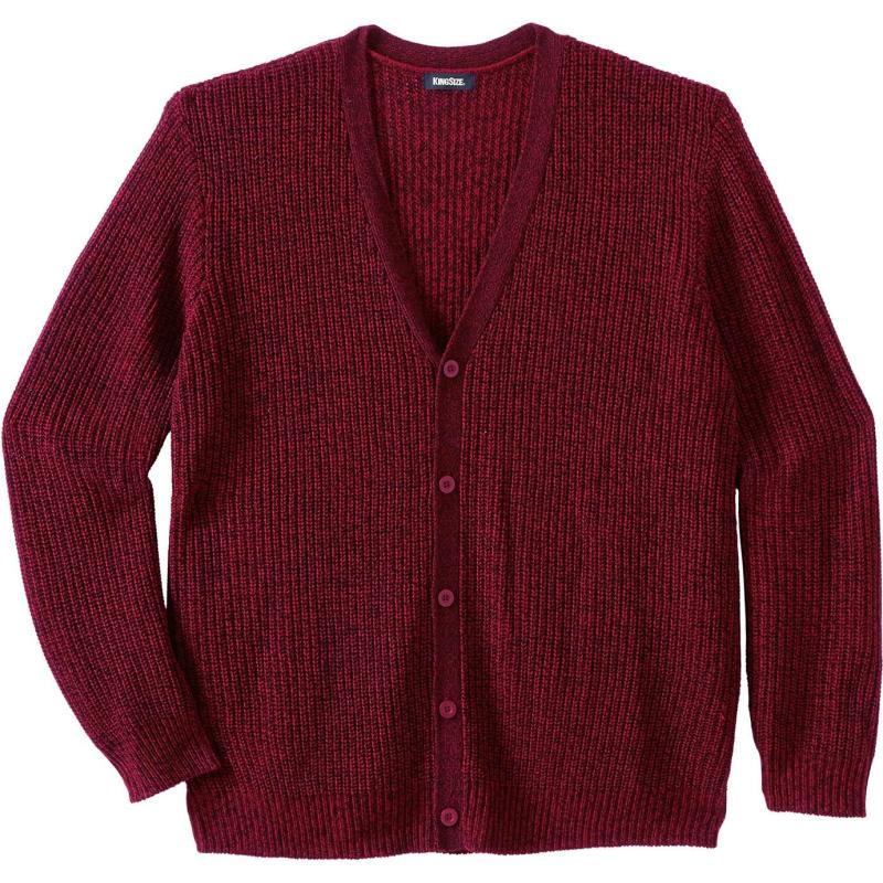 KingSize Mens Big ampamp Tall Shaker Knit VNeck Cardigan SweaterRich Burgundy Marl