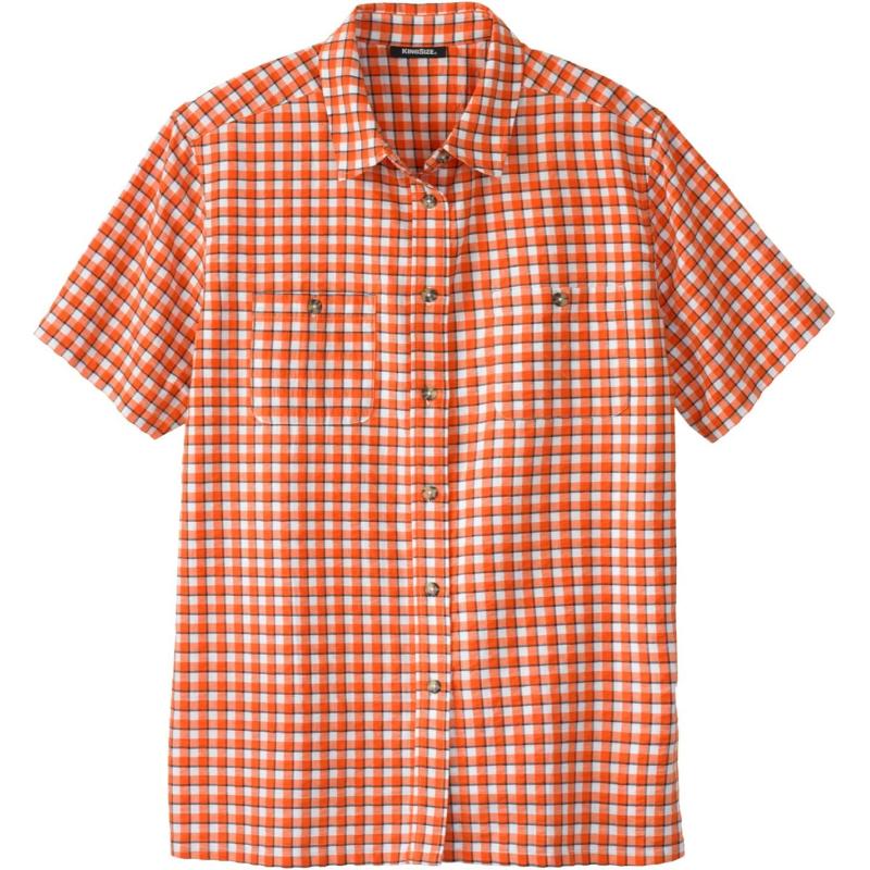 KingSize Mens Big ampamp Tall Short Sleeve Seersucker Sport ShirtOrange Check