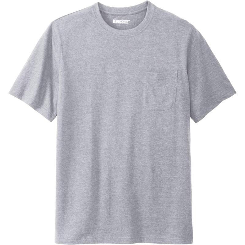 KingSize Mens Big ampamp Tall ShrinkLess Lightweight Pocket Crewneck TShirtHeather Grey