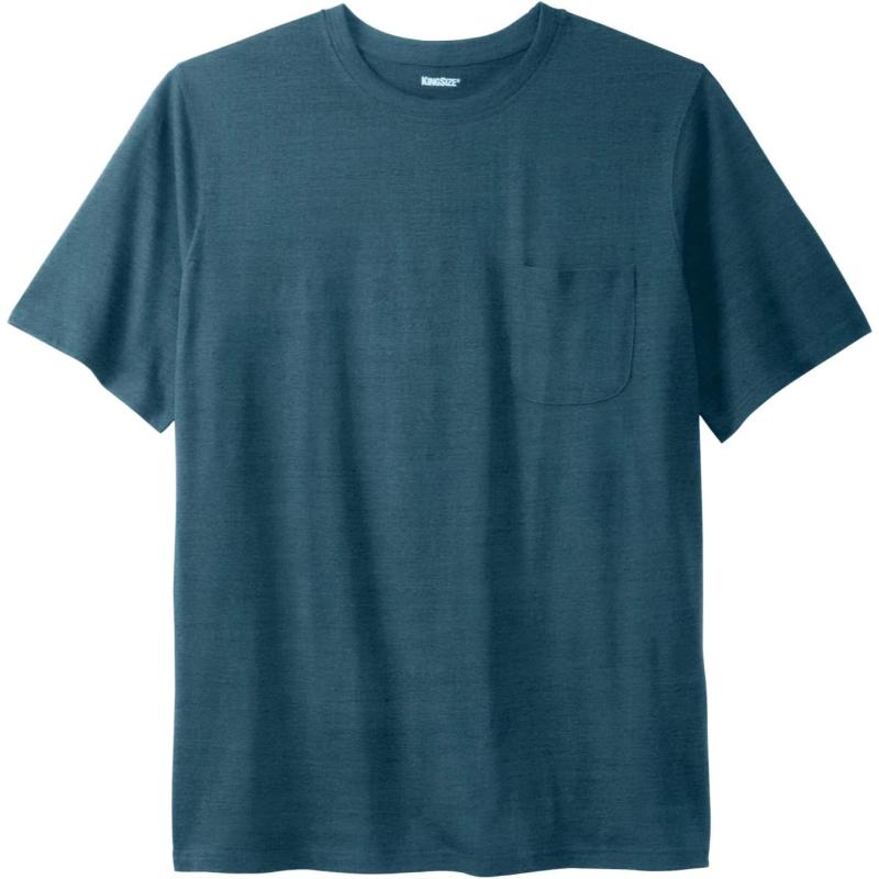 KingSize Mens Big ampamp Tall ShrinkLess Lightweight Pocket Crewneck TShirtHeather Teal