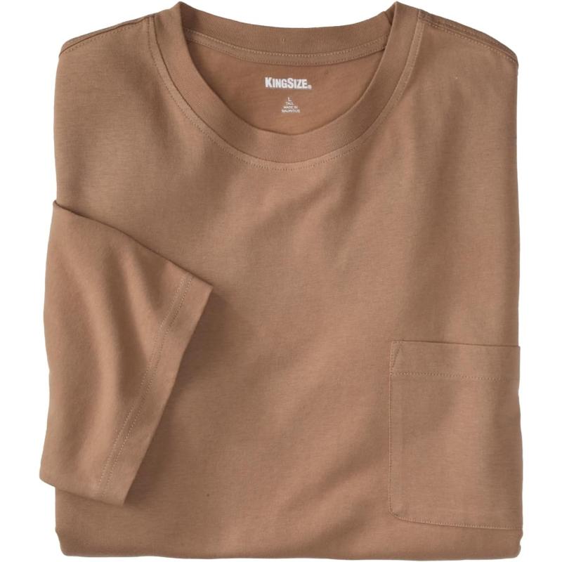 KingSize Mens Big ampamp Tall ShrinkLess Lightweight Pocket Crewneck TShirtLight Coffee