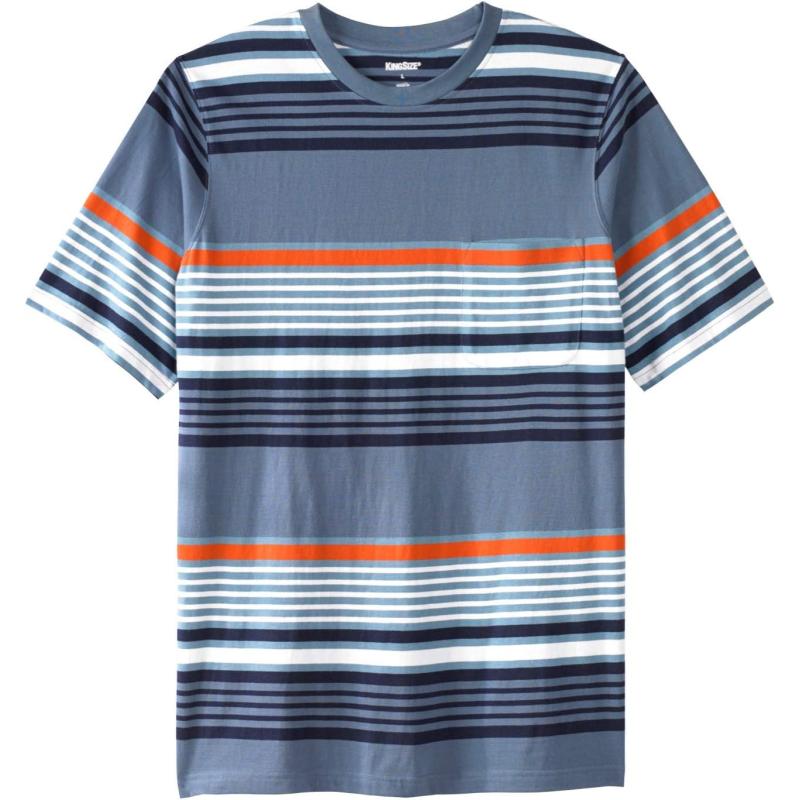 KingSize Mens Big ampamp Tall ShrinkLess Lightweight Pocket Crewneck TShirtSlate Blue Stripe