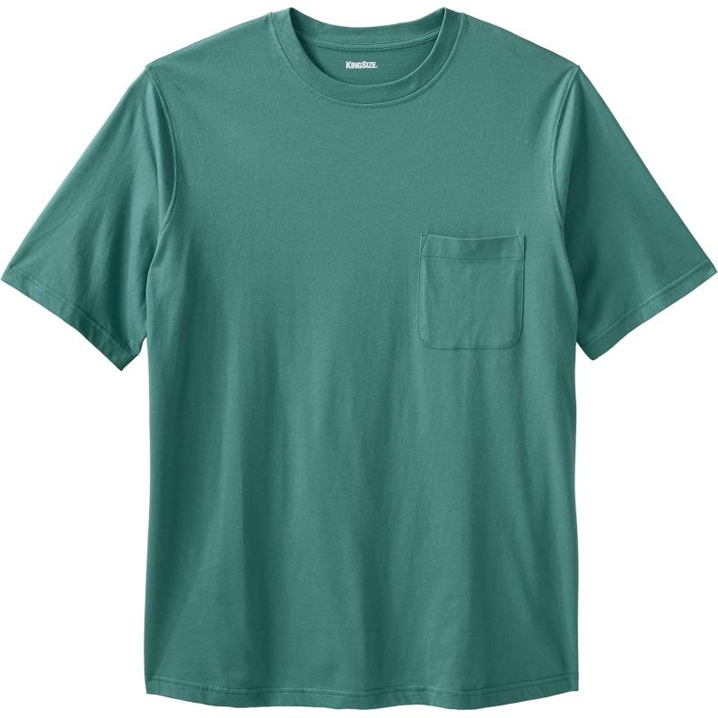 KingSize Mens Big ampamp Tall ShrinkLess Lightweight Pocket Crewneck TShirtVintage Green