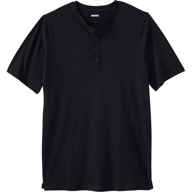 KingSize Mens Big ampamp Tall ShrinkLess Longer Length Lightweight Henley TShirtBlack