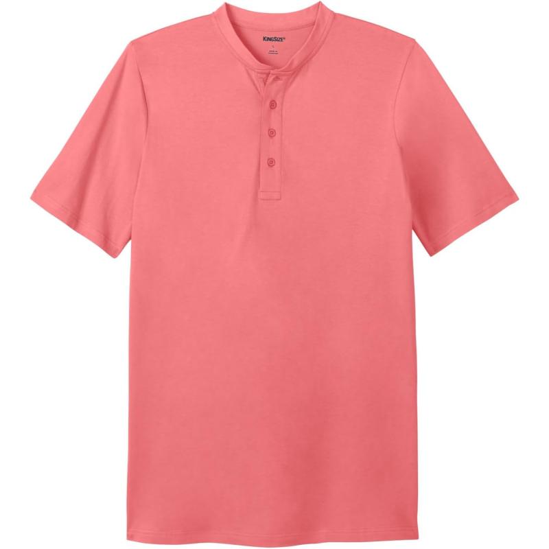 KingSize Mens Big ampamp Tall ShrinkLess Longer Length Lightweight Henley TShirtCoral Pink